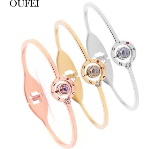 OUFEI Rose Gold Eye Cuffs Bangles For Women Charms Fashion Jewelry Accessories Stainless Steel Bracelets Bangles Jewellery