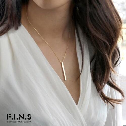 F.I.N.S Rectangular Column Stick Necklace Stainless Steel Pendant Necklaces for Women Men Minimalist Metalic Fashion Jewelry