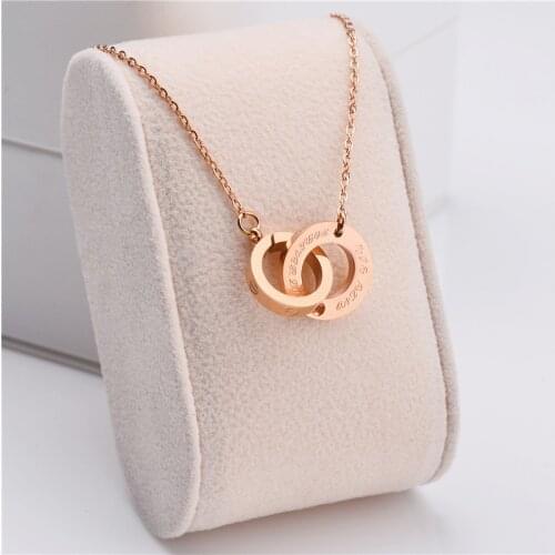 Light Luxury Zircon Inlaid Double Loops Stainless Steel Clavicle Necklace For Women Elegant No Fade Rose Gold Party Jewelry Gift
