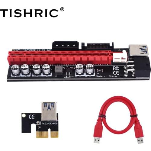 TISHRIC PCI-E Riser 009s Plus Card PCIE PCI E Express Extender GPU X16 USB 3.0 6pin Adapter Cable Mining Riser For Video Card