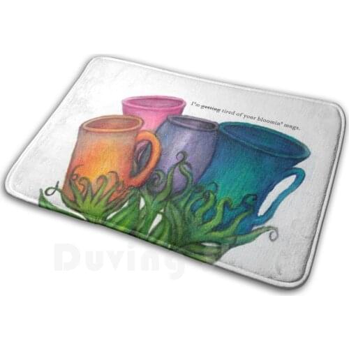 Bloomin' Mugs With Text Mat Rug Carpet Anti-Slip Floor Mats Bedroom Sassy Quotes Flower Pencil Leave Me Alone