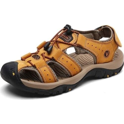 2020 New Big Size Genuine Leather Cowhide Men Sandals Summer Quality Beach Slippers Casual Sneakers Outdoor Beach Shoes 47 48