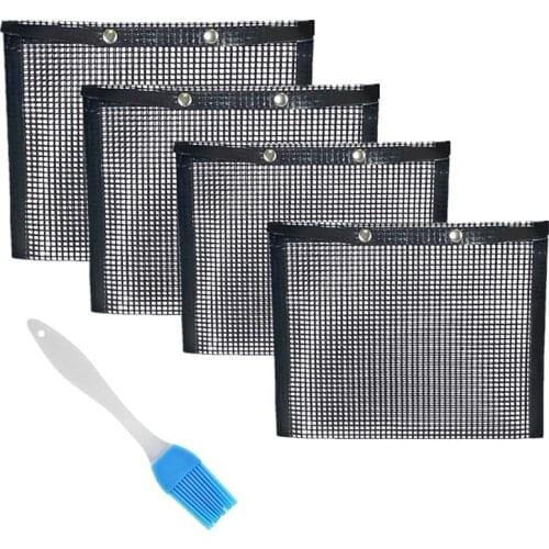 Bbq Grill Mesh Bag, Non-Stick Bbq Grill Bag Grill Reusable And Easy To Clean Non-Stick Grid Grill Bag With Brush