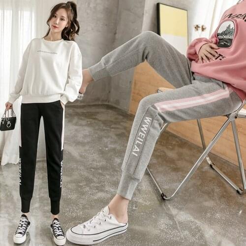 828# Autumn Chic Ins Maternity Sweatpants Sports Casual Cotton Pants Clothes for Pregnant Women Pregnancy Elastic Waist Belly