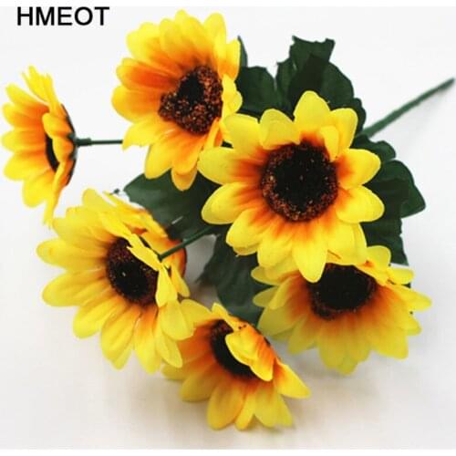 30cm 7 Heads Small Bunch Sunflower Wedding Artificial Flower Bride Holding Bouquet Living Room Balcony Home Decor Fake Flower