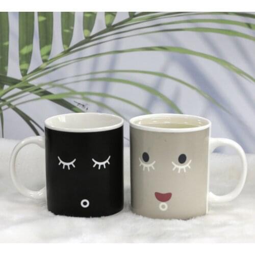 Heat Transfer Color Changing Mug Creative Wedding Water Cup Smiley Face Color Changing Ceramic Mug Cute Coffee Mugs and Cups