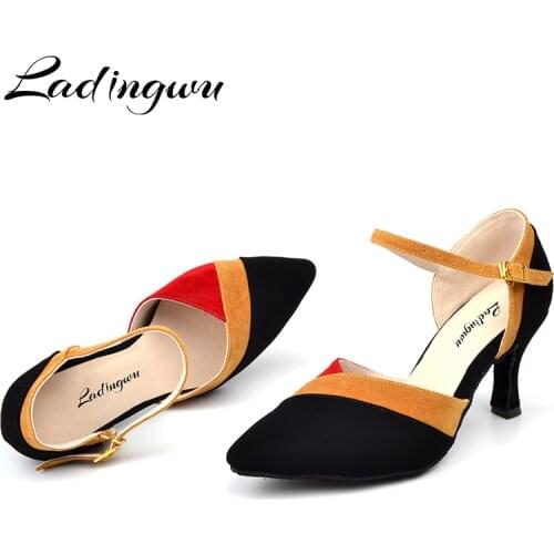 Ladingwu Wholesale Dance Shoes Women Latin Flannel Ballroom Dancing shoes For Women Brown Red Blue Salsa Pointe Shoes Dance