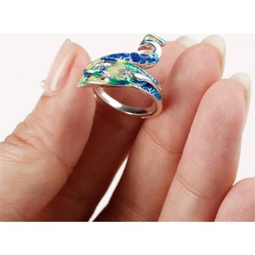 Unique Peacock Blue Womens Opening Ring Accessories for Engagement Wedding Jewelry Adjustable Copper Accessories