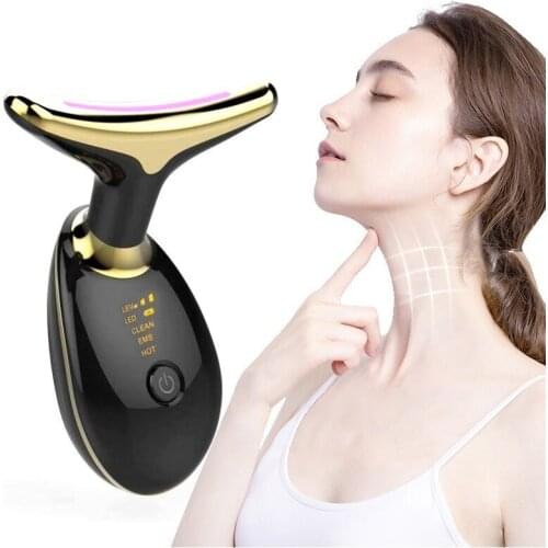 Neck Face Beauty Device 3 Colors LED Photon Therapy Skin Tighten Reduce Double Chin Anti Wrinkle Remove Skin Care Tools