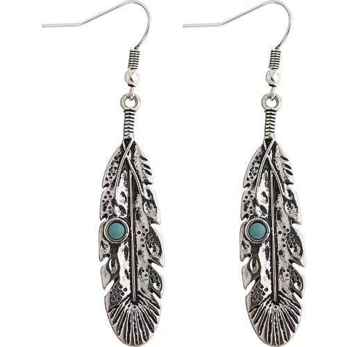 Vintage Alloy Leaf Pendant Drop Earrings Bohemia Synthetic Stone Metal Fishhook Dangle Earrings Fashion Jewelry Pendietes