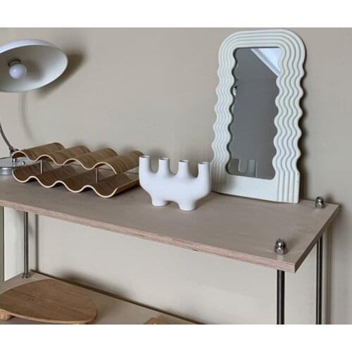 Italian Style Medieval Memphis Wave Mirror Desktop Decorative Mirror Wood Irregular Art White Pink Makeup Mirror