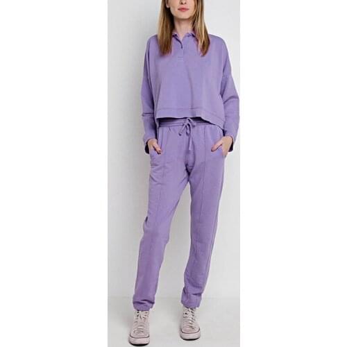 2020 Drawstring Hot Sale Womens Suit Lapel Loose Fashion Bat Sleeve Sweater And Elastic Tie Harem Pants Casual 2-piece Set