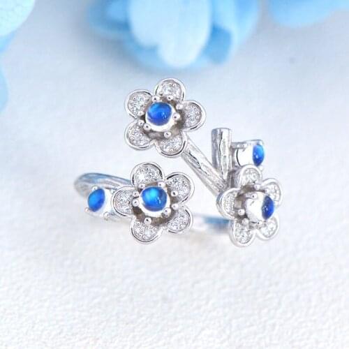 L&P 925 Sterling Silver Sri Lanka Blue MoonStone Wedding Rings for Women Fine Jewelry Luxurious Zircon Ring Set 2019 New Design