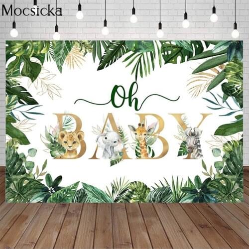 Animal Jungle Safari Oh Baby Backdrop Newborn 1st Birthday Party Cake Table Decoration Props Baby Shower Background Photo Studio