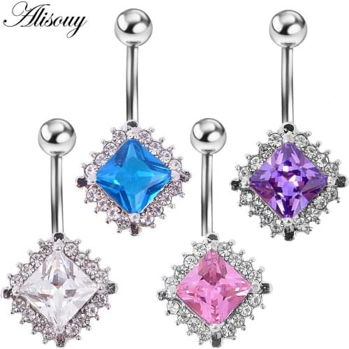 Alisouy 1pc Ombligo Nombril Women Belly Button Rings Square CZ Crystal Belly navel piercing body jewelry Sexy Navel Piercing