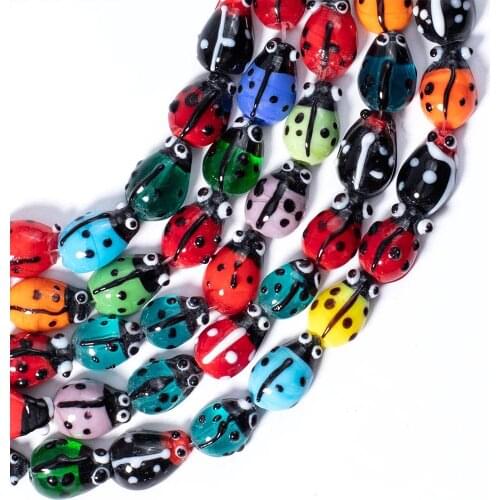 10 Strands Millefiori Lampwork Glass Ladybug Beads Mix Color for Jewelry Making DIY Bracelet Necklace Decor ,about 20pcs/strand
