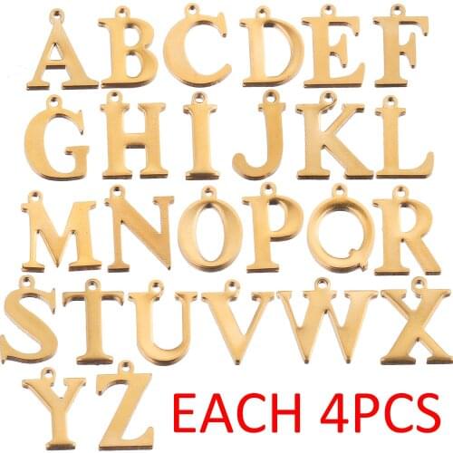 104pcs/Lot Gold Stainless Steel A-Z 26 Letter Alphabet Charms Pendant DIY Bracelets Earring for Jewelry Making Bulk Wholesale
