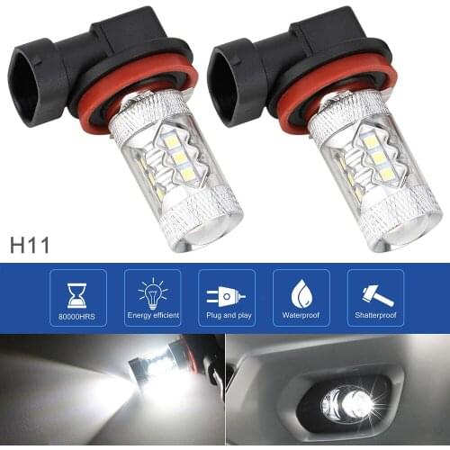 2PCS H11 12V 100W 6000K White Car Headlight Bulbs Automobile LED Head Lamp Fog Lamp Light Bulbs for Cars SUV Off Road