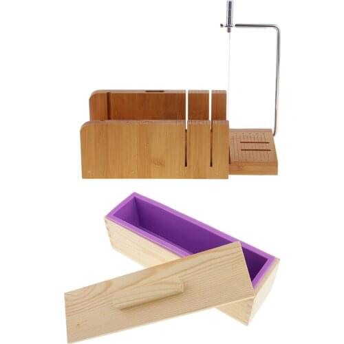 2 Pcs/set Soap Making Multifunctional Soap Cutters with Beveler Wire Slicer + 900ml Silicone Soap Loaf Mould Wood Box with Lid