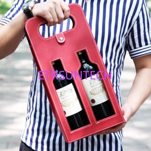 20pcs/lot Luxury Portable PU Leather Double Hollow-out Red Wine Bottle Tote Bag Packaging Case Gift Storage Boxes With Handle