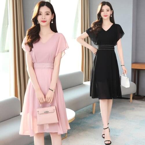 2021 High Quality Solid Chiffon Office Lady Dresses Summer Vintage Plus Size Midi Sundress Women Elegant Bodycon Party Vestidos