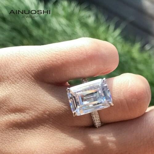 AINUOSHI 925 Sterling Silver 10x14mm Emerald Cut SONA Diamond Engagement Rings For Women Promise Anniversary Rings