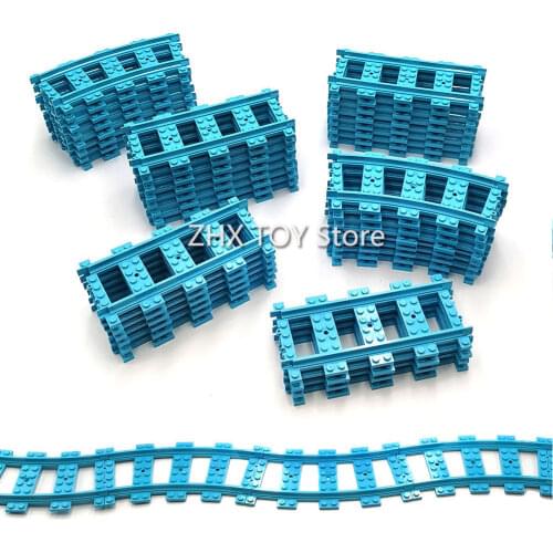 City Train Station Accessories Straight Train Tracks Curved Rail Bricks Model Toy Flexible Builing Blocks For Kids Gifts