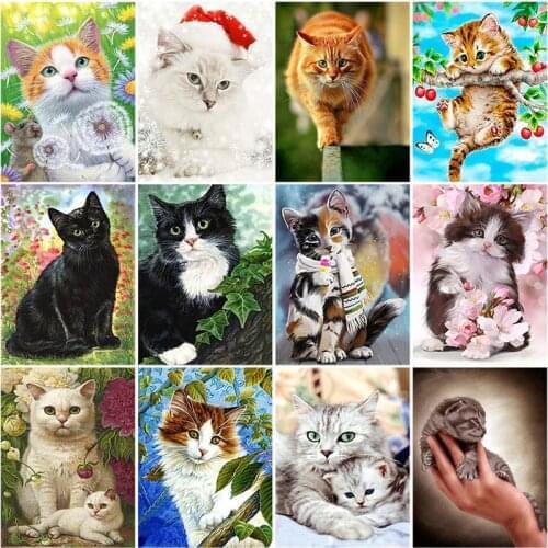 DIY 5D Diamond Painting Cat Diamond Embroidery Animals Cross Stitch Full Round Drill Picture of Rhinestone Mosaic Art Wall Decor