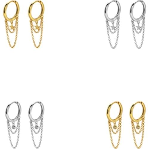 Canner 925 Sterling Silver Earrings For Women Five-pointed Star Chain Earrings Dangle Luxury Zircon Huggies Earrings Brincos