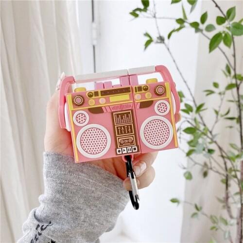 For AirPods 1 2 Pro Case 3D Pink Retro Radio Tape Sound Recorder Soft Silicone Earphone Cases for Apple Airpod Case Cover Funda