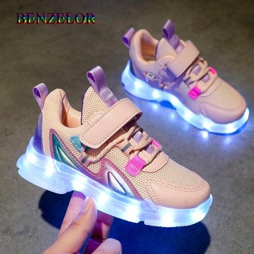 BENZELOR 2021 Girls Sneakers Led Shoes Kids Shoes Lighting Children Boys Light Up Luminous Glowing Illuminated Lighted Footwear