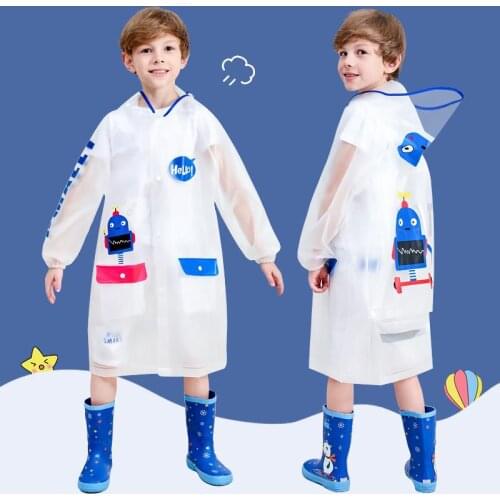 Children Raincoat Waterproof Girls Boy Jackets Hooded Transpare One-Piece Cartoon Kids Rain Coat Toddler School Boy Rain Jackets