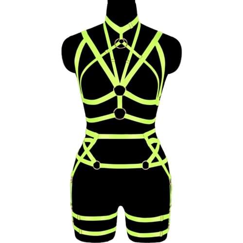 Punk Pentagram Hollow Bra Full Body Harajuku Exotic Sets Sexy Lingerie Porn Women Fetish Dress Harness Fashion Dance Costume