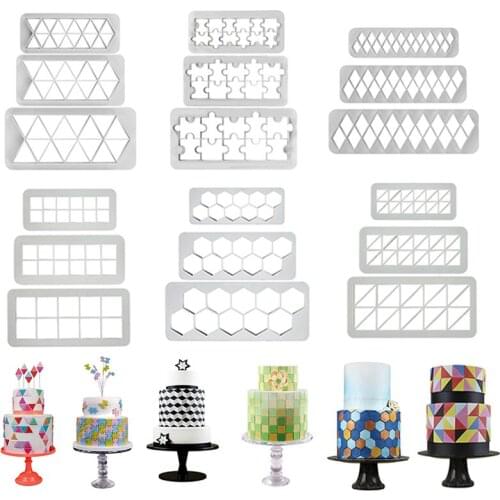 3pcs Square Geometric Cutters Fondant Cookie Cutter Geometry Cake Mold Fondant Mold Cake Decorating Tools Baking 6 Designs