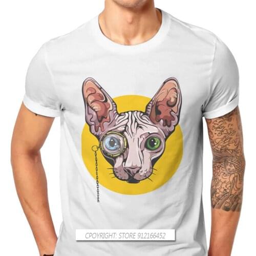 Canadian Hairless Cat Sphynx TShirt For Men Sphinx With Monocle Basic Leisure Sweatshirts T Shirt Designer New Design Fluffy