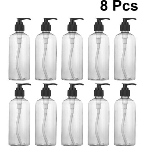 8pcs Shower Gel Press Pump Bottle Empty Subpackaging Bottle Refillable Bottle Bathroom 300ml Transparent Bottle Black Pump Head