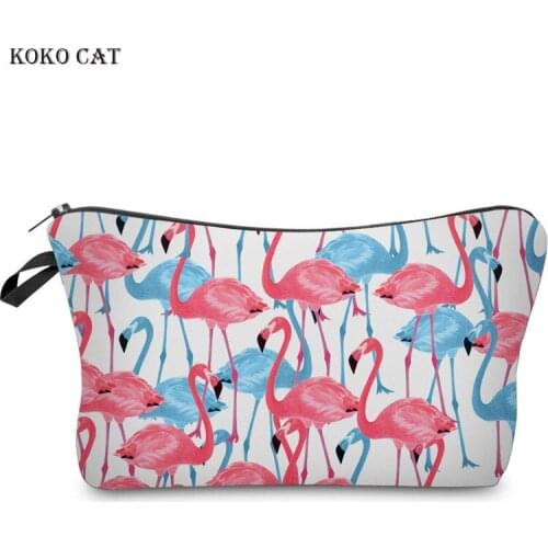 Classic Pink Flamingo Printing Makeup Bags Portable Woman Cosmetic Bags Travel Organizer Clutch Pouch Ladies Casual Toiletry Bag