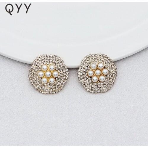 QYY Classic Austrian Crystal Pearls Wedding Earrings Clips Bridal Lady Ear Clips Flower Jewelry Accessories