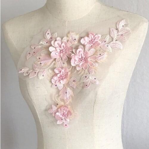 Fairy multi color embroidery beaded flower lace appliques for wedding dress embroidered floral patches for clothes big parches