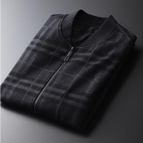 Stand Collar Luxury Thick Yarn Dyed Plaid Fabric Mens Jackets And Plus Size 4xl Slim Fit Male Coats