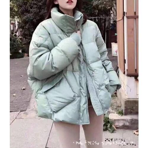 Real down Shiny down Jacket Womens Short 2020 New Winter Stand Collar Loose Short-Height down Coat