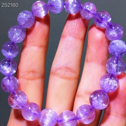 Genuine Natural Purple Kunzite Cat Eye 9.5mm Clear Round Beads Rarest Bracelet Crystal Women Men Bracelet Jewelry AAAAAA
