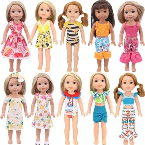 Doll Clothes Doll Suits For 14Inch Doll & 36Cm Baby Cute Cartoon Printing Dress For Our Childrens Doll Daily Life