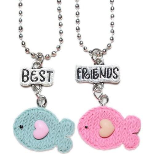 Simulation Pink Blue Woven Fish bff 2 Pendant Necklace Resin Best friends Friendship Jewelry Souvenir Gifts For Kids 2018