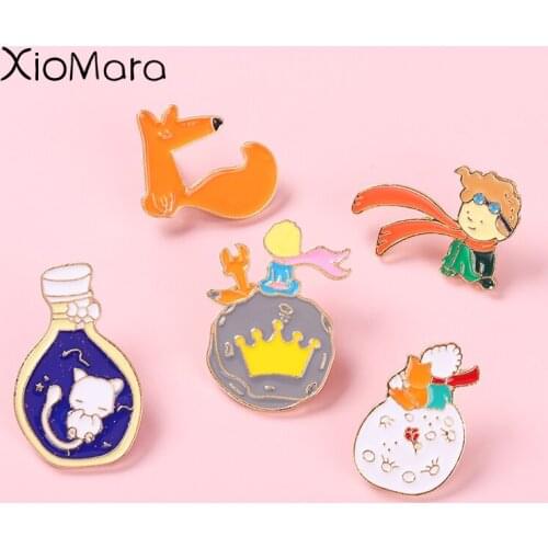 B-612 The Planet Prince Fox Rose Classical Fairy Tale Enamel Pin Magic Bottle Brooches Collar Backpack Decoration Gifts For Kids