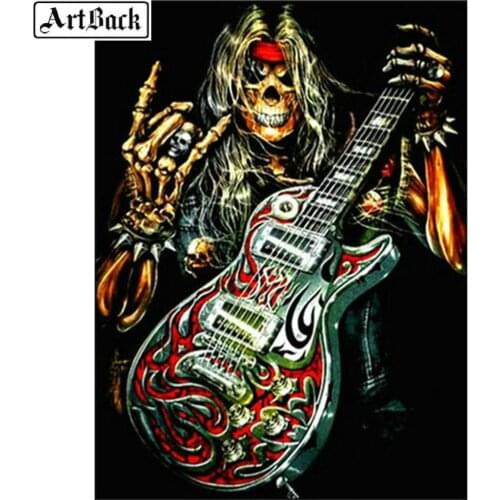 Full square diamond painting skull guitar sticker diy 5d diamond mosaic music icon handmade crafts gift