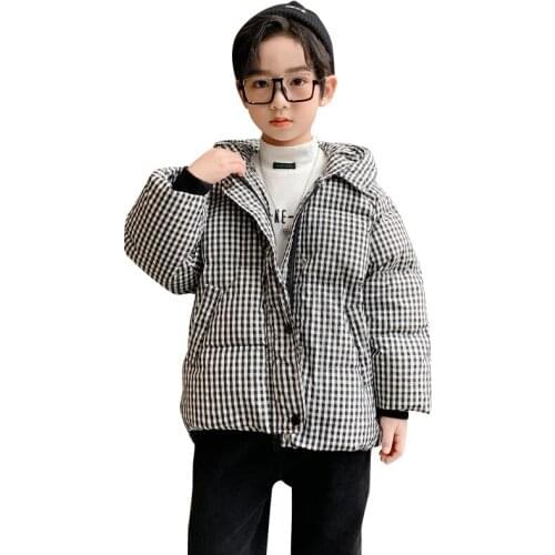 New Arrive Childrens Winter Jacket Fur Collar Thickened Warm Down Jacket Girls Boys Plaid Clothing