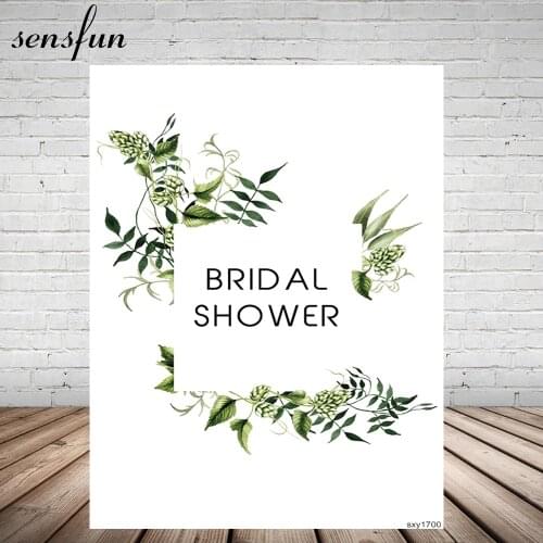 Sensfun Bridal Shower Photography Backdrop Green Leaves White Birthday Party Wedding Backgrounds For Photo Studio Custom Vinyl