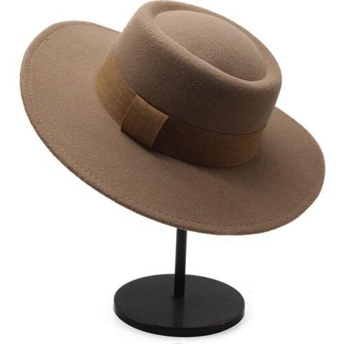 Spring And Autumn Fedora Hats For Women Minimalist Style Woolen Flat Top Band Decoration Prom Party Street High Quality Caps