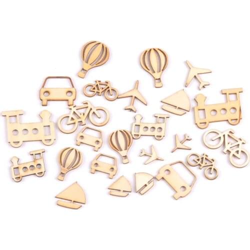 24Pcs mixed Mini vehicle natural Wooden Scrapbooking Craft for Embellishments Handmade Diy Accessory Decor 10-25mm MT1700